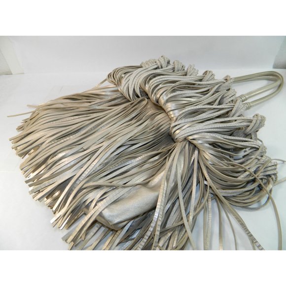 Edgy Boho Katherine Kwei Eternity Knot Dbl Layer Fringe Metallic Handbag Purse - Picture 13 of 16